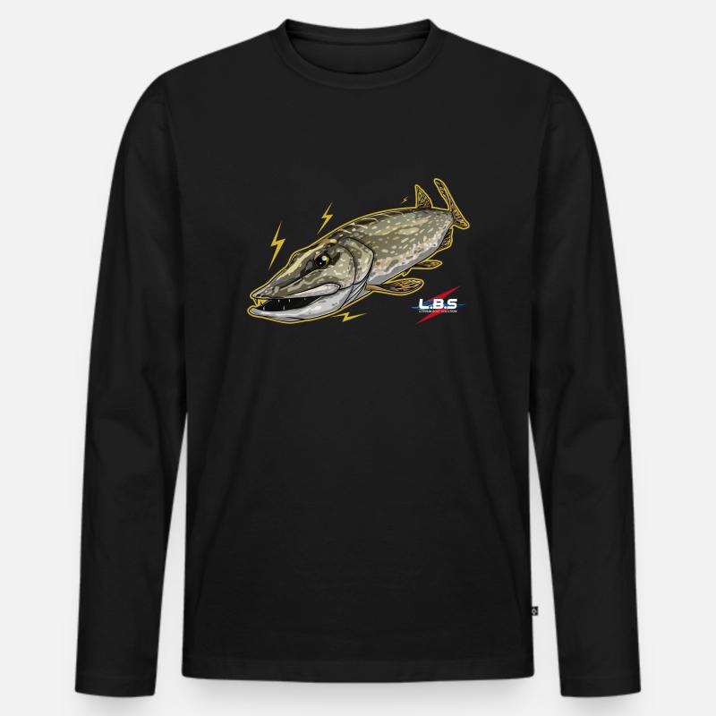 Hecht-Design von LBS - Männer Premium Bio Langarmshirt - Schwarz