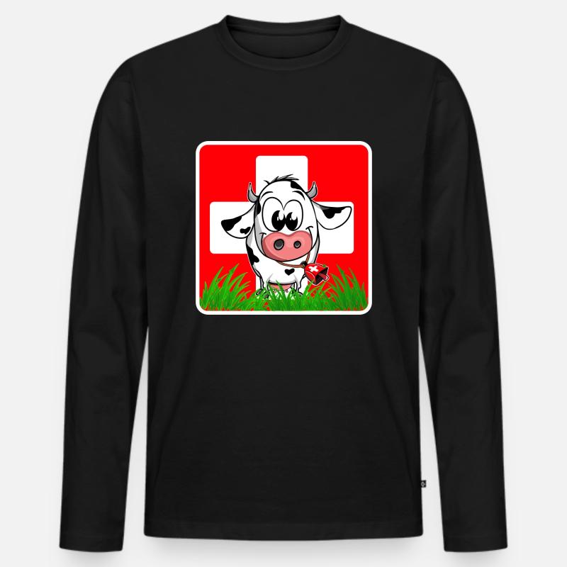 Schweizer Kuh Schweizer Flagge - Männer Premium Bio Langarmshirt - Schwarz