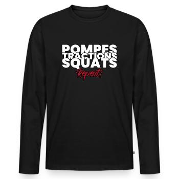 Idée cadeau homme musculation - T-shirt manches longues Premium bio Homme - noir - Devant - Nico (187cm)