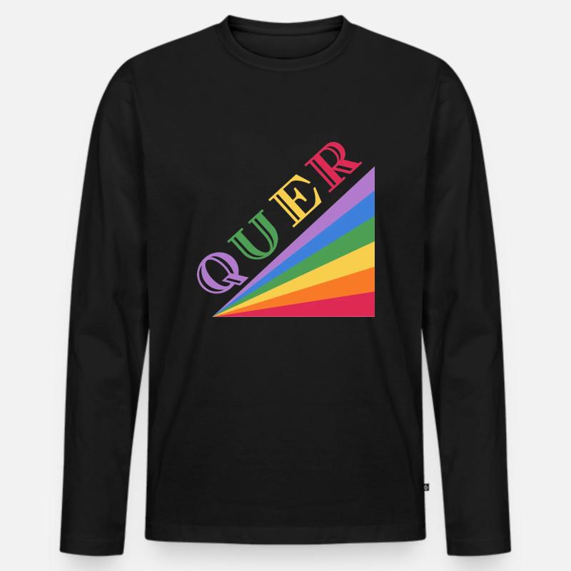 QUER Regenbogen - Männer Premium Bio Langarmshirt - Schwarz