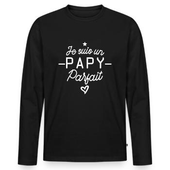 papy parfait / humour grand-père - T-shirt manches longues Premium bio Homme - noir - Devant - Nico (187cm)