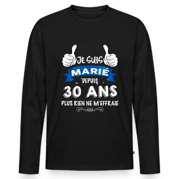 Maraige Depuis 30 Ans Idée Cadeau Epoux - T-shirt manches longues Premium bio Homme - noir - Devant - Nico (187cm)