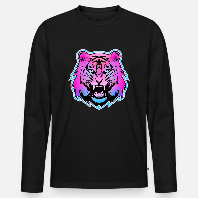 Farbiger Tiger - 1 - Männer Premium Bio Langarmshirt - Schwarz