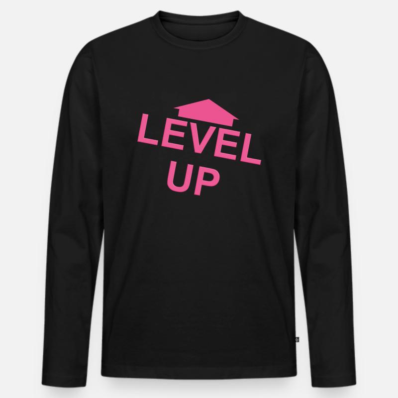 Rosa Pfeil zum Levelaufstieg - Männer Premium Bio Langarmshirt - Schwarz