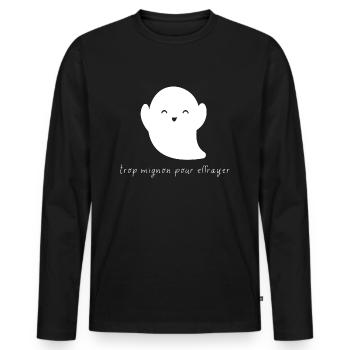 Trop mignon pour effrayer cadeau halloween - T-shirt manches longues Premium bio Homme - noir - Devant - Nico (187cm)