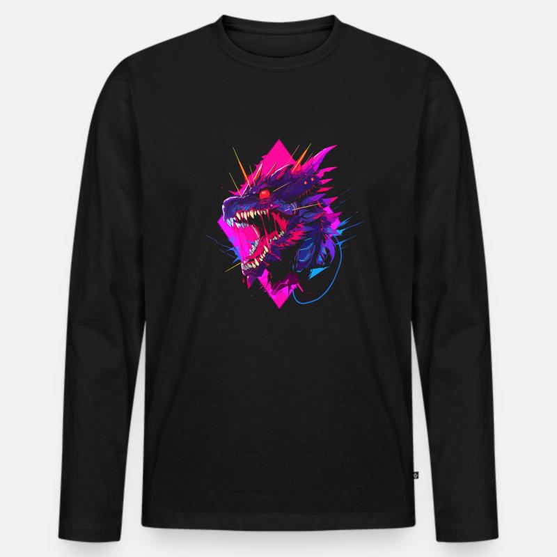 Synthwave Dragon - Männer Premium Bio Langarmshirt - Schwarz