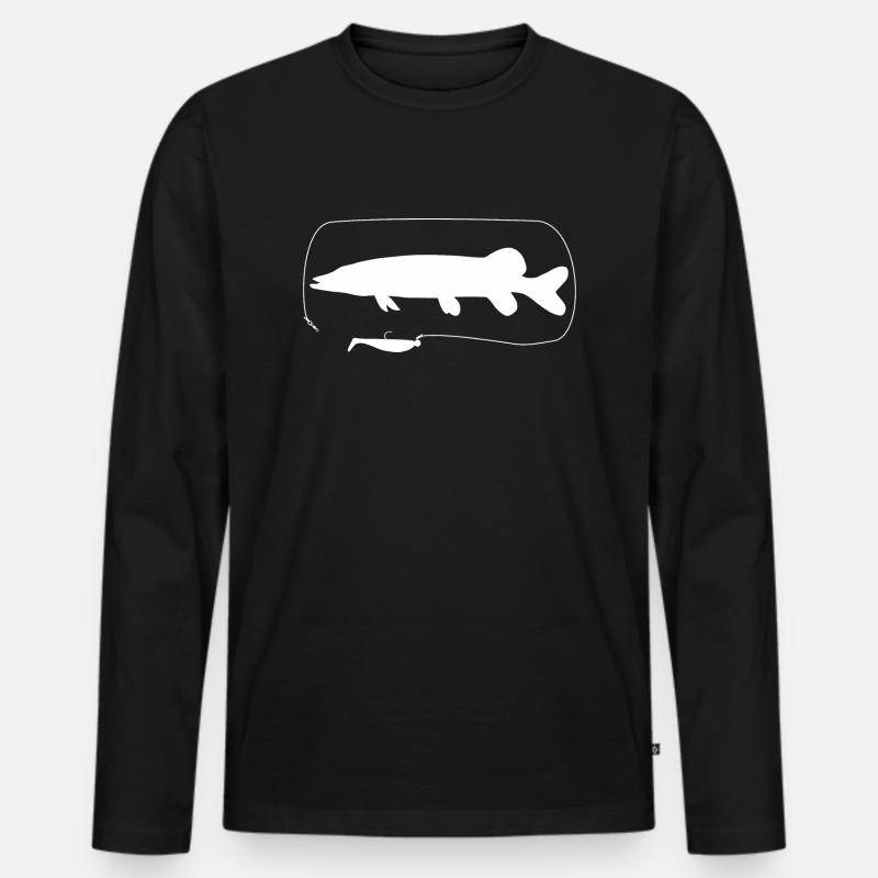 Hecht mit Gummifisch - Männer Premium Bio Langarmshirt - Schwarz