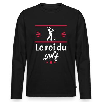 le roi du golf, cadeau golfeur - T-shirt manches longues Premium bio Homme - noir - Devant - Nico (187cm)