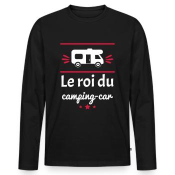 le roi du camping car, camping-cariste - T-shirt manches longues Premium bio Homme - noir - Devant - Nico (187cm)