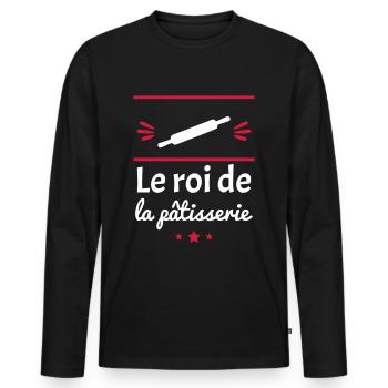 le roi de la patisserie - T-shirt manches longues Premium bio Homme - noir - Devant - Nico (187cm)