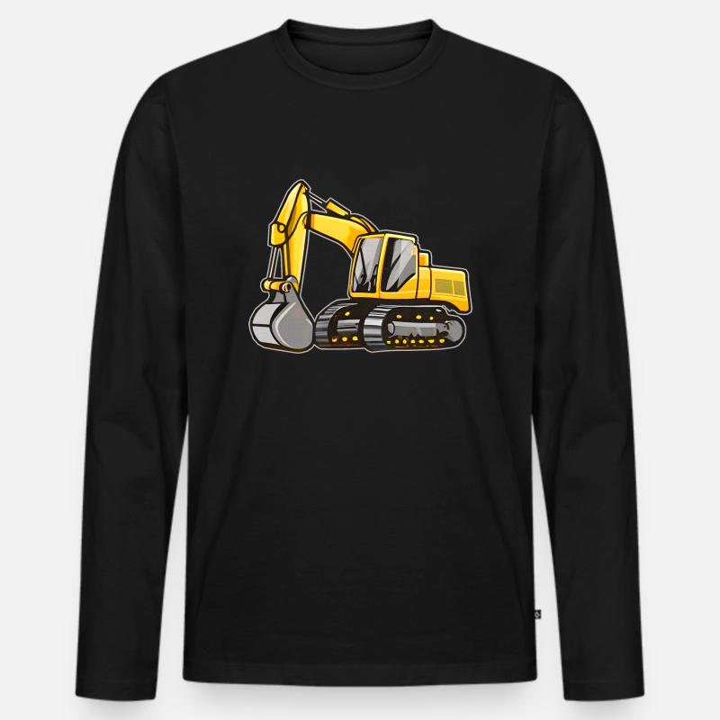 Gelber Bagger - Männer Premium Bio Langarmshirt - Schwarz