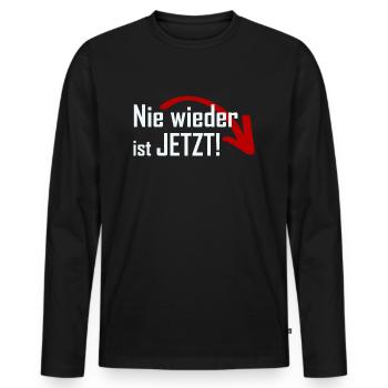 Nie wieder ist JETZT! - Männer Premium Bio Langarmshirt - Schwarz - Vorne - Nico (187cm)