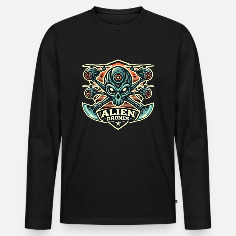 Alien Drones Logo - Männer Premium Bio Langarmshirt - Schwarz