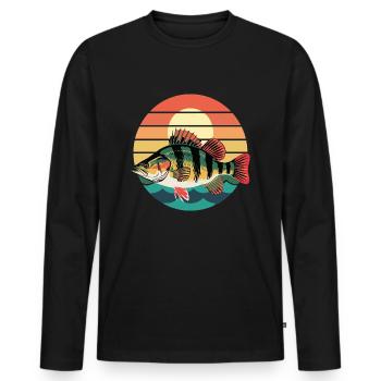 Retro Perch Sunset Angler Motif - Men's Premium Organic Long Sleeve Shirt - black - Front - Nico (187cm)
