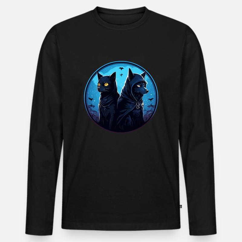 Der Wolf und die Katze - Männer Premium Bio Langarmshirt - Schwarz