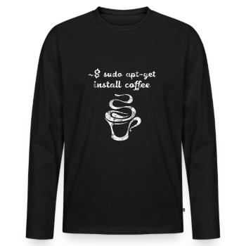 System Admin - sudo aptget install coffee - Männer Premium Bio Langarmshirt - Schwarz - Vorne - Nico (187cm)