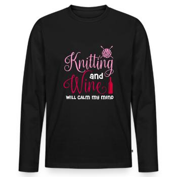 Knitting and Wine - Men's Premium Organic Long Sleeve Shirt - black - Front - Nico (187cm)