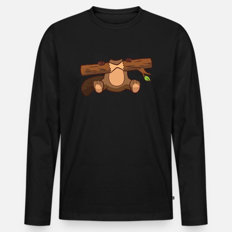 Biber Kostüm Lustiger Biber - Männer Premium Bio Langarmshirt - Schwarz
