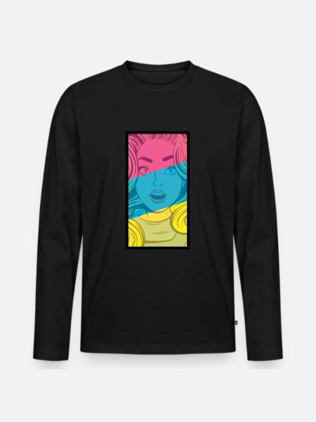 Comic Stil Frau Bunt - Männer Premium Bio Langarmshirt - Schwarz