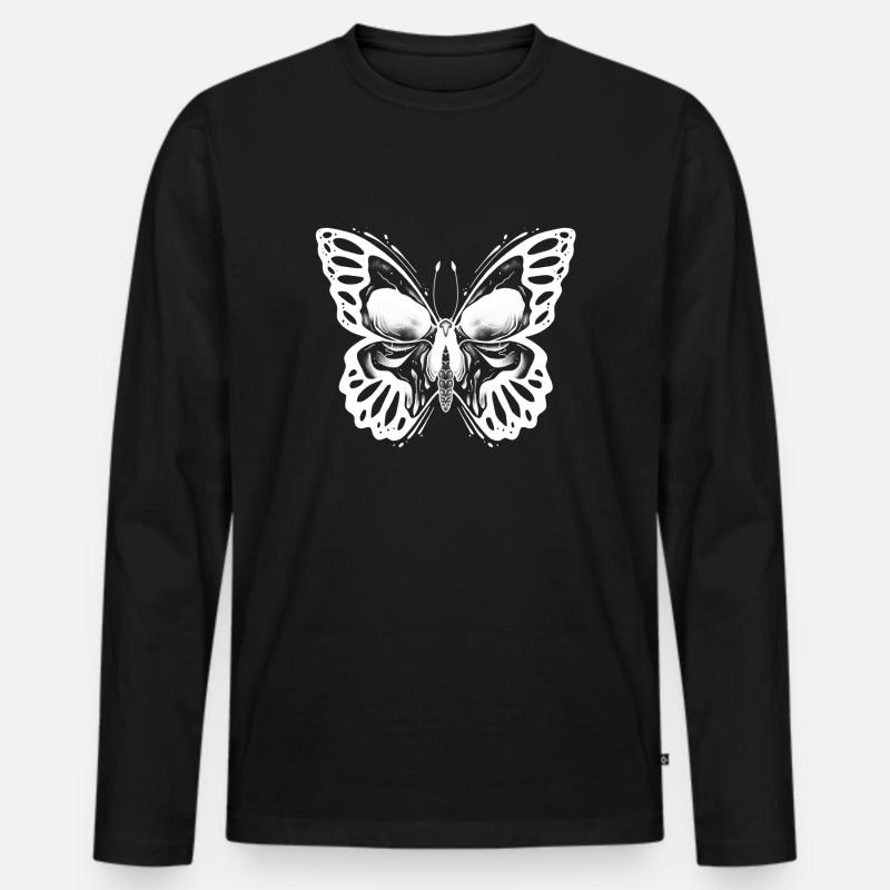 Skull Butterfly normal - Männer Premium Bio Langarmshirt - Schwarz