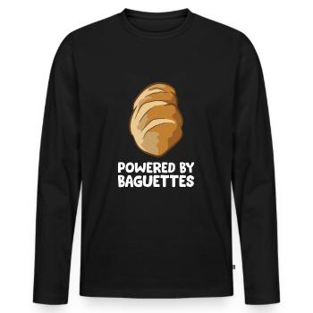 Funny Baguette Lover Powered By Baguettes - Men's Premium Organic Long Sleeve Shirt - black - Front - Nico (187cm)