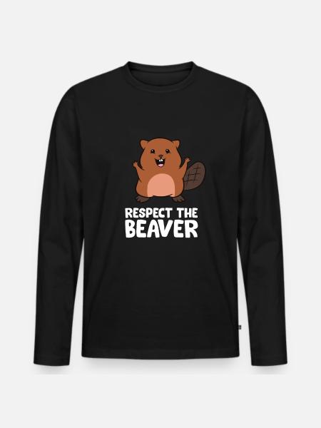 Respektieren Sie den Biber Lustiger Biber - Männer Premium Bio Langarmshirt - Schwarz