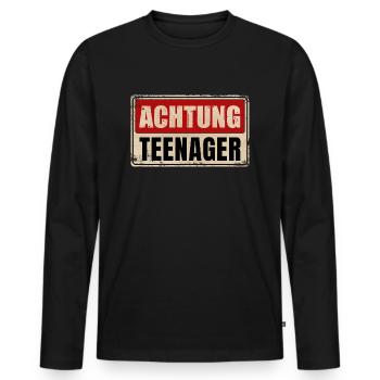 ACHTUNG TEENAGER - Männer Premium Bio Langarmshirt - Schwarz - Vorne - Nico (187cm)