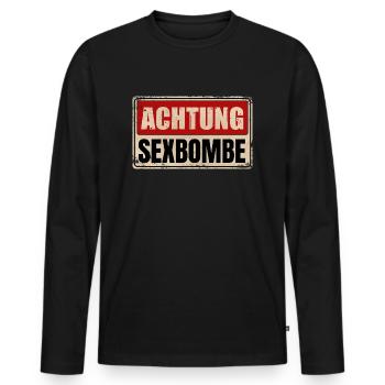 ACHTUNG SEXBOMBE - Männer Premium Bio Langarmshirt - Schwarz - Vorne - Nico (187cm)