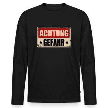 ACHTUNG GEFAHR - Männer Premium Bio Langarmshirt - Schwarz - Vorne - Nico (187cm)