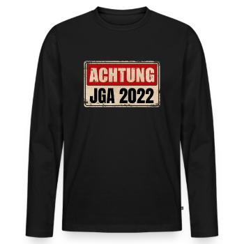 JGA 2022 JUNGGESELLENABSCHIED - Männer Premium Bio Langarmshirt - Schwarz - Vorne - Nico (187cm)