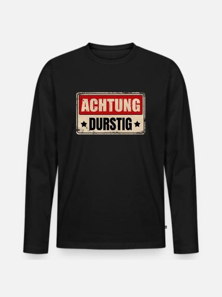 ACHTUNG DURSTIG - Männer Premium Bio Langarmshirt - Schwarz