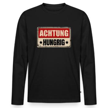 ACHTUNG HUNGRIG - Männer Premium Bio Langarmshirt - Schwarz - Vorne - Nico (187cm)