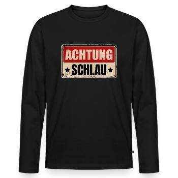 ACHTUNG SCHLAU - Männer Premium Bio Langarmshirt - Schwarz - Vorne - Nico (187cm)