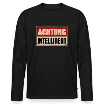 ACHTUNG INTELLIGENT - Männer Premium Bio Langarmshirt - Schwarz - Vorne - Nico (187cm)