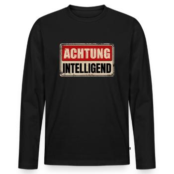ACHTUNG INTELLIGEND - Männer Premium Bio Langarmshirt - Schwarz - Vorne - Nico (187cm)