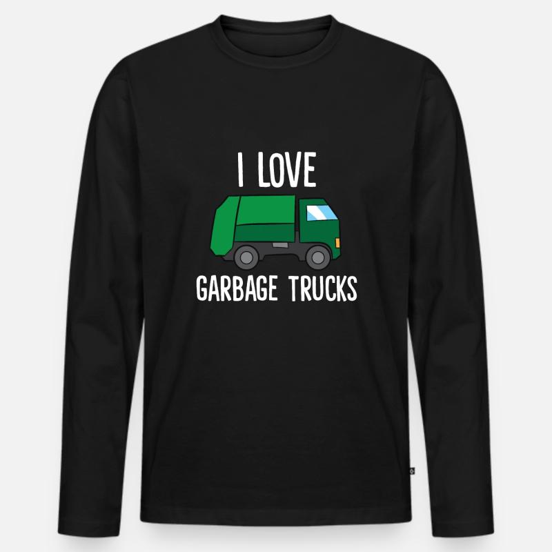 I Love Garbage Trucks - Männer Premium Bio Langarmshirt - Schwarz