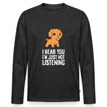 Cavapoo je t’entends, je n’écoute tout simplement pas - T-shirt manches longues Premium bio Homme - anthracite chiné - Devant - Nico (187cm)