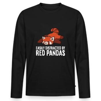 Facilement distrait par les pandas roux - T-shirt manches longues Premium bio Homme - noir - Devant - Nico (187cm)