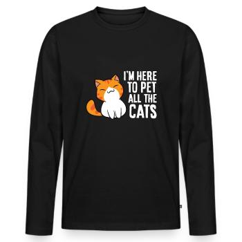 Je suis là pour caresser tous les chats - T-shirt manches longues Premium bio Homme - noir - Devant - Nico (187cm)