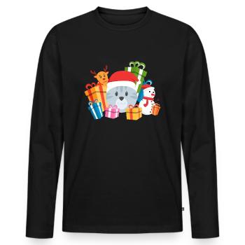 Christmas Cat Present - Men's Premium Organic Long Sleeve Shirt - black - Front - Nico (187cm)