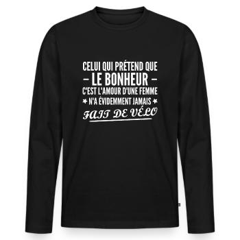 le bonheur c est faire de vélo / humour homme - T-shirt manches longues Premium bio Homme - noir - Devant - Nico (187cm)