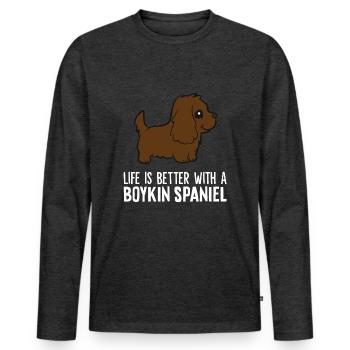 La vie est meilleure avec un chien Boykin Spaniel - T-shirt manches longues Premium bio Homme - anthracite chiné - Devant - Nico (187cm)