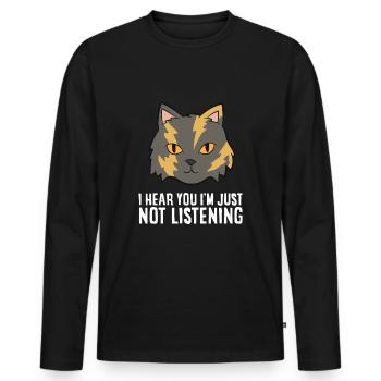 Chat écaille de tortue Je t’entends Je ne suis tout simplement pas - T-shirt manches longues Premium bio Homme - noir - Devant - Nico (187cm)