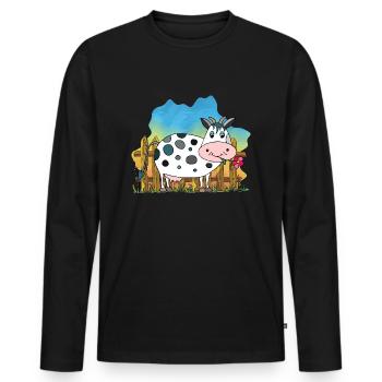 Cow - Men's Premium Organic Long Sleeve Shirt - black - Front - Nico (187cm)