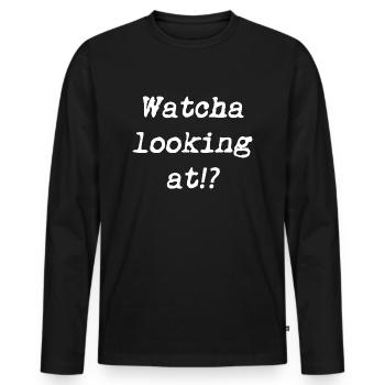 Was guckst du? - Männer Premium Bio Langarmshirt - Schwarz - Vorne - Nico (187cm)