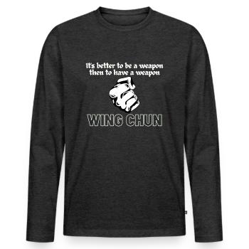 Chemise d’arme Wing Chun - T-shirt manches longues Premium bio Homme - anthracite chiné - Devant - Nico (187cm)