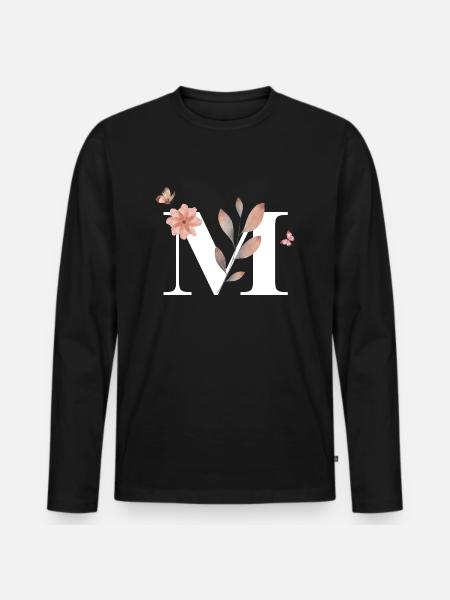 Buchstabe M Wildblumen Aquarelle - Männer Premium Bio Langarmshirt - Schwarz