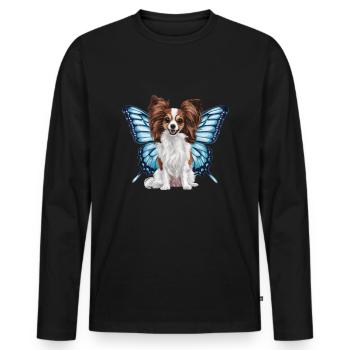 Dessin animé Papillon chien avec des ailes de papillon - T-shirt manches longues Premium bio Homme - noir - Devant - Nico (187cm)