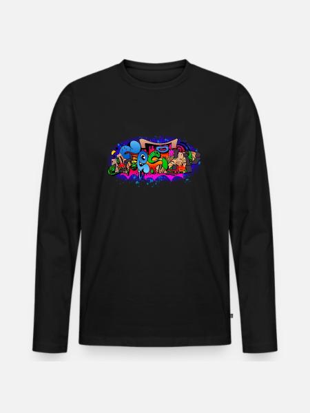 Coole Fresh Graffiti Typografie - Männer Premium Bio Langarmshirt - Schwarz