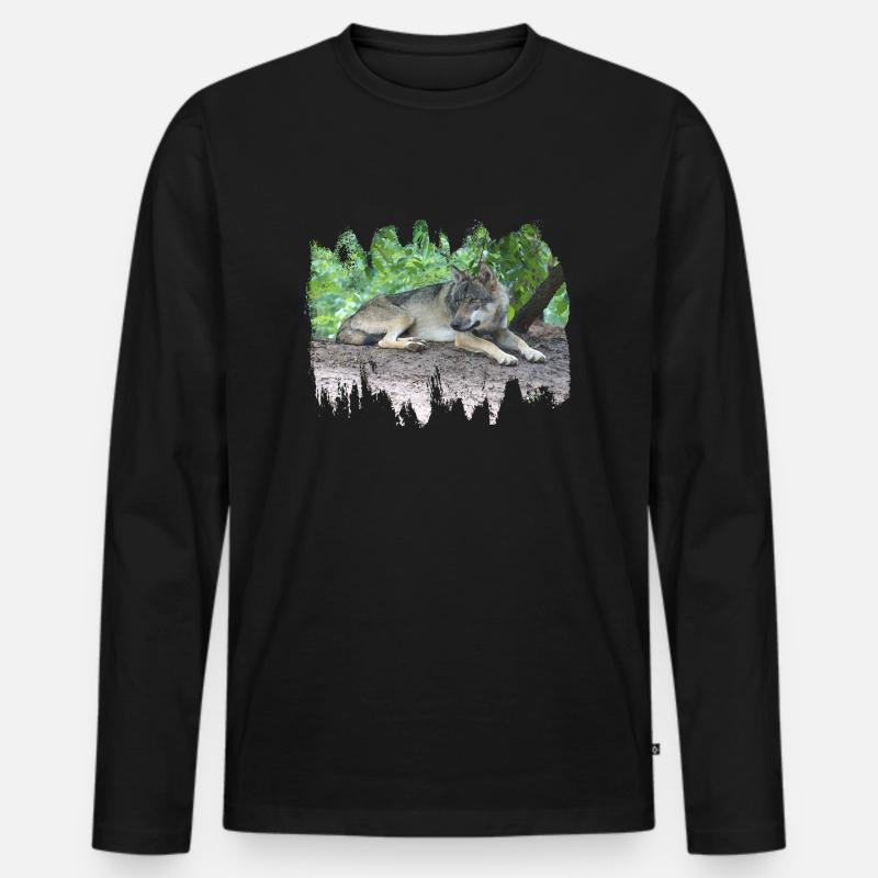 Grauwolf - Männer Premium Bio Langarmshirt - Schwarz